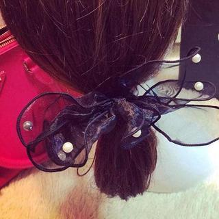 Faux Pearl Tulle Bow Hair Tie