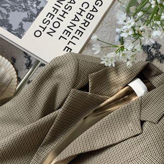 Single-breasted Checked Blazer Khaki - One Size