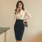 Long-sleeve Mock Two-piece Sheath Dress