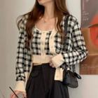 Plaid Button-up Camisole Top / Long-sleeve Cardigan