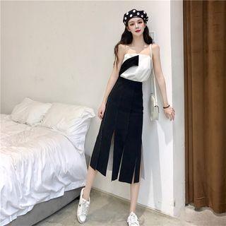 Color-block Camisole Top / Plain Slit Midi Skirt