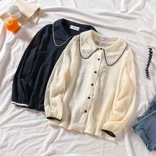 Long-sleeve Contrast Trim Chiffon Shirt