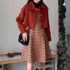Button Jacket / Plaid Strappy A-line Dress