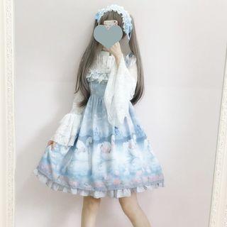 Bell-sleeve Lace Top/sleeveless Patterned Dress/hair Band