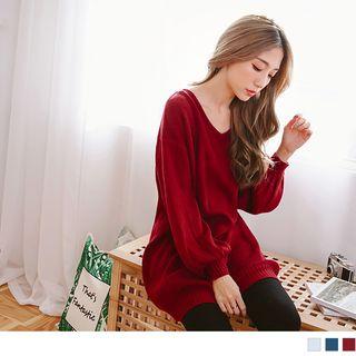Puff Sleeve Drop Shoulder Oversized Knitted Dress