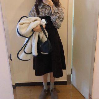 Floral Shirt / Sleeveless Embroidered Corduroy Dress