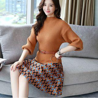 Set: Long-sleeve Top + Patterned Mini Skirt