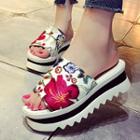 Embroidered Platform Slide Sandals