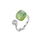 925 Sterling Silver Fashion Individual Green Austrian Element Crystal Square Adjustable Ring Silver - One Size