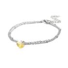 Simple And Fashion Geometric Yellow Cubic Zirconia 316l Stainless Steel Double-layer Bracelet Silver - One Size