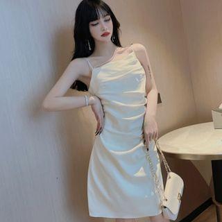 Spaghetti-strap Shirred Plain Dress
