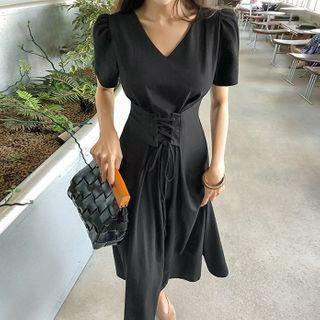 Lacing-waist Long Swing Dress