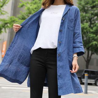 Pocket-detail Long Linen Jacket