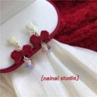 Heart Flocking Bow Faux Crystal Dangle Earring 1 Pair - Red - One Size