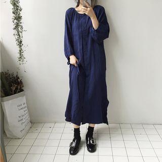 Shirred Elbow-sleeve Dress