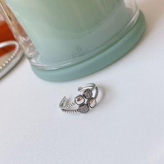 Rhinestone Sterling Silver Layered Open Ring 1pc - Silver - One Size