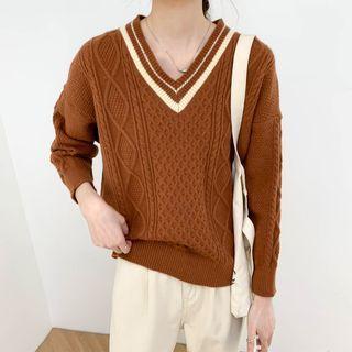 V-neck Two Tone Ribbed Oversize Sweatshirt