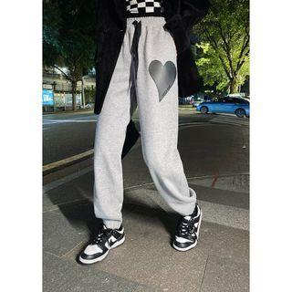Heart Print High-waist Wide-leg Jogger Sweatpants