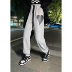 Heart Print High-waist Wide-leg Jogger Sweatpants