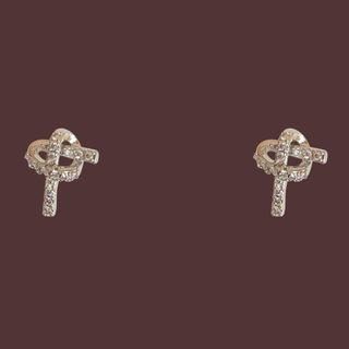 Rhinestone Knot Ear Stud 1 Pair - Ear Stund - S925silver - Gold & White - One Size