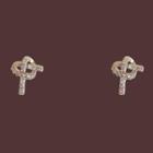 Rhinestone Knot Ear Stud 1 Pair - Ear Stund - S925silver - Gold & White - One Size