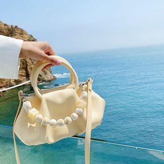 Bead Chain Ruched Faux Leather Crossbody Bag