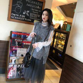 Knit Vest / Long-sleeve Top / Mesh Skirt