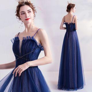 Spaghetti Strap Mesh A-line Gown