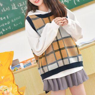 Plaid Dip Back Knit Vest
