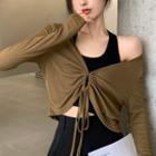 Cropped Halter Top / Long-sleeve Drawstring T-shirt / Set