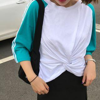 Color-block Short Sleeve Twisted T-shirt