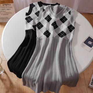 Sleeveless Argyle Knit Mini A-line Dress