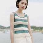 Striped Knit Tank Top Green - One Size