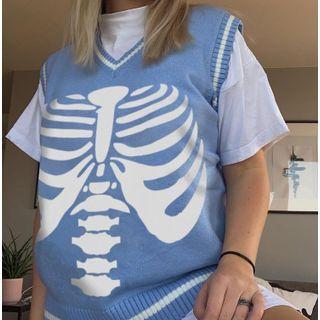 Skeleton Print Sweater Vest