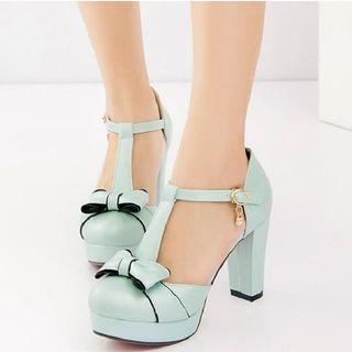 Bow Accent T-strap Platform Sandals