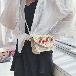 Woven Flap Crossbody Bag Off White - One Size