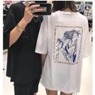 Couple Elbow-sleeve Printed T-shirt