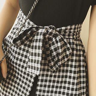 Plaid Panel Mock Two Piece T-shirt Dress