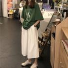 Elbow-sleeve Printed T-shirt / Midi A-line Skirt