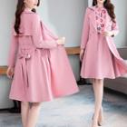 Set: Flower Print Blouse + A-line Coat Dress + High Waist A-line Skirt