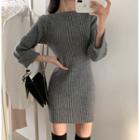 Long-sleeve Slim-cut Rib-knit Dress