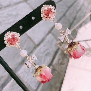 Flower Faux Pearl Rhinestone Bow Dangle Earring