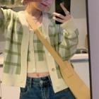 Set: Gingham Knit Camisole Top + Cardigan