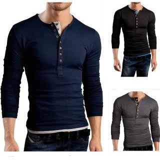 Long-sleeve Plain Henley Shirt