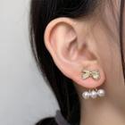 Bow Rhinestone Faux Pearl Swing Earring 1 Pair - Bow Stud Earrings - Gold - One Size