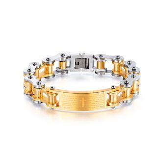 Fashion Personality Silver Golden Bible Cross Bicycle Chain 316l Stainless Steel Bracelet 14mm Silver - One Size