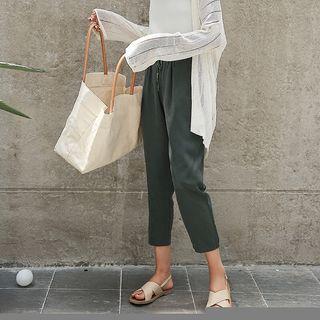 Drawstring Plain Cropped Pants