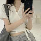 Short-sleeve Plain Asymmetrical Strap Top