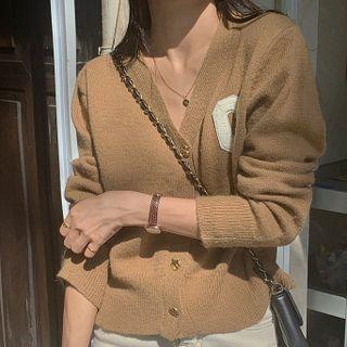 Letter Embroidered Ribbed Cardigan