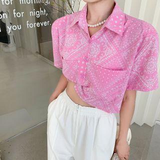 Short-sleeve Print Cropped Shirt